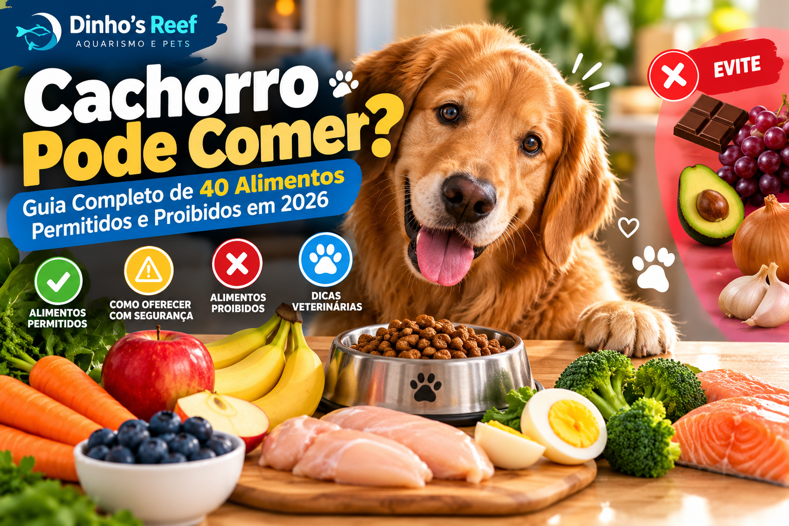 Cachorro Pode Comer? Guia Completo de 40 Alimentos Permitidos e Proibidos em 2026